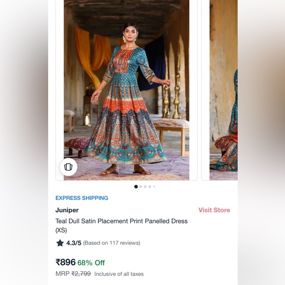 Juniper long Anarkali teal in colour size -small - Picture 6 of 6